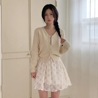 Floral chiffon square neck puff sleeve dress