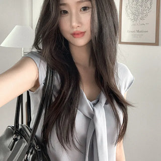 Tie-cap sleeve silky blouse