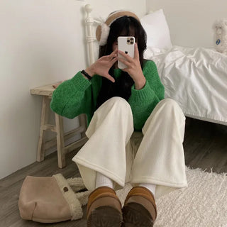 Fleece-lined ribbed wide-leg training pants