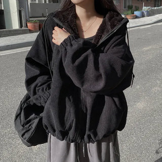 Fleece corduroy fur parka
