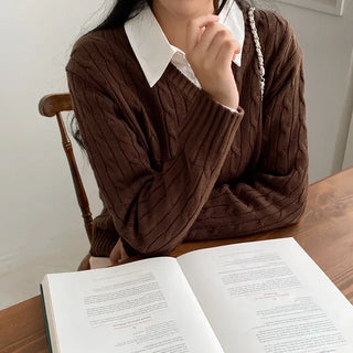 Autumn long-sleeved pink twisted loose-fit knit