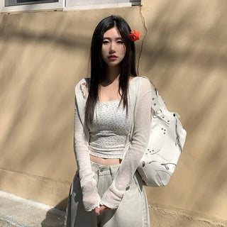 (Set) Bolero Summer Cardigan & Flower Lace Cap Sleeve Dress Set