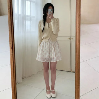 Floral chiffon square neck puff sleeve dress