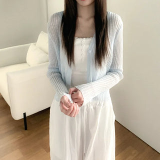 [5 colors] Sheer knit lightweight summer V-neck cardigan
