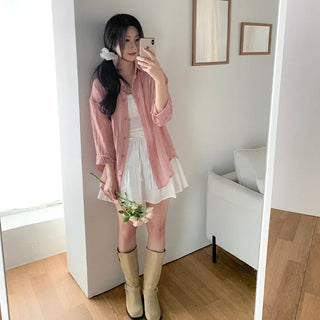 Lightweight, oversized checkered summer shirt cardigan