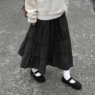 Frilled check tiered skirt
