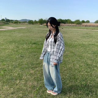 Large size check shirt