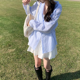 Sheer Stripe Shirt Hoodie - Oversized Silhouette