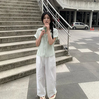 Oversized striped sheer roll-up shirt