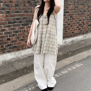 Checked layered mini dress