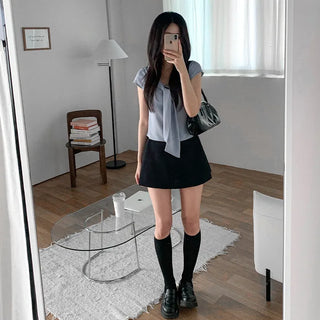 Tie-cap sleeve silky blouse