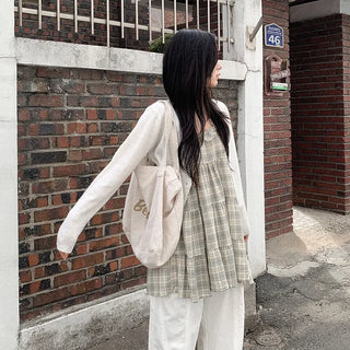 Checked layered mini dress
