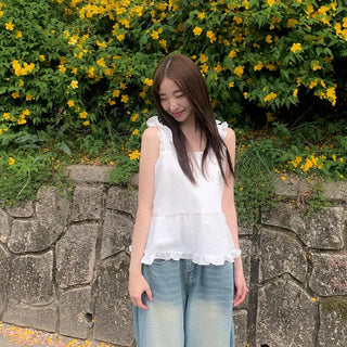 (Can be worn front or back) Layered Ribbon Prill Bustier Blouse