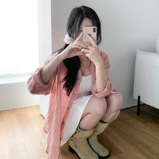 Lightweight, oversized checkered summer shirt cardigan