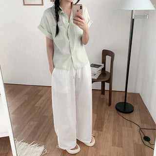 Oversized striped sheer roll-up shirt