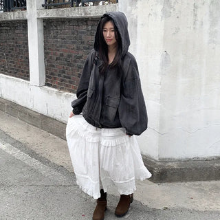 Elastic waist lace tiered skirt