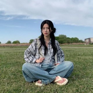 Large size check shirt