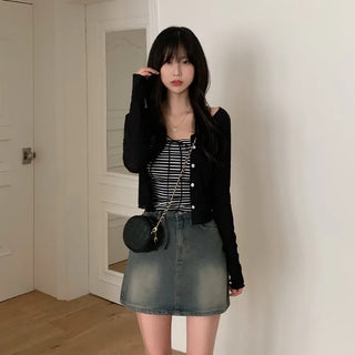 Cropped Layered Round Neck Cardigan
