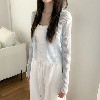 [5 colors] Sheer knit lightweight summer V-neck cardigan