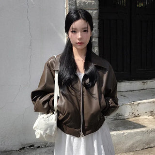 Cropped faux leather blouson