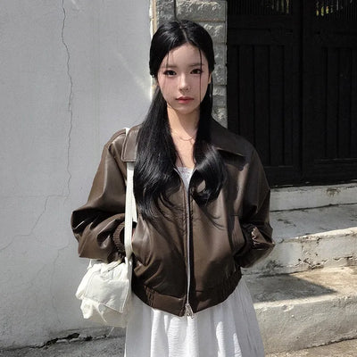 Cropped faux leather blouson