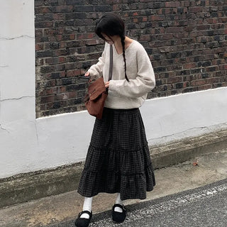 Frilled check tiered skirt
