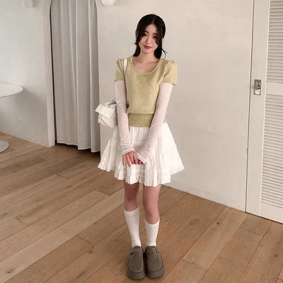 [Pants lining] Band frill mini high-waist skirt