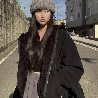 Fleece corduroy fur parka