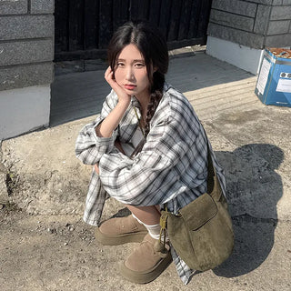 Large size check shirt