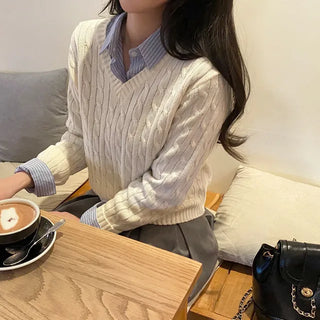 Autumn long-sleeved pink twisted loose-fit knit