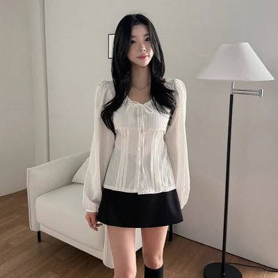 Frill puff blouse