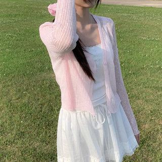[5 colors] Sheer knit lightweight summer V-neck cardigan