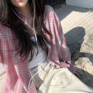 Pink checkered oversized shirt