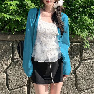 [4 colors] Sun protection sheer lightweight V-neck summer cardigan