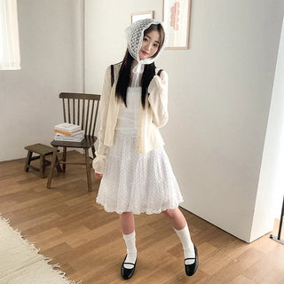 [2 colors] Polka Dot Midi Cantan Skirt