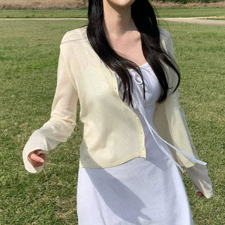 [5 colors] See-through V-neck cardigan