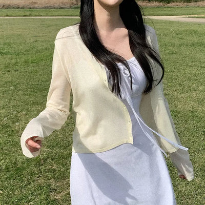 [5 colors] See-through V-neck cardigan