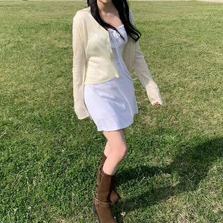 Square neck flared ribbon mini camisole dress