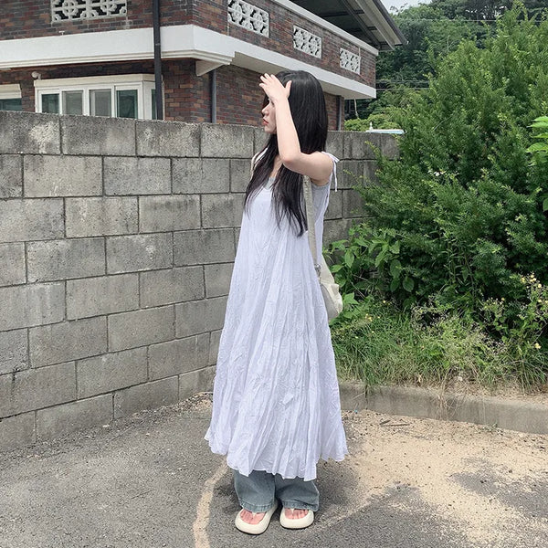 [2 colors] Oversized Chiffon Camisole Bustier Summer Maxi Long Dress