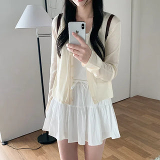 [5 colors] See-through V-neck cardigan