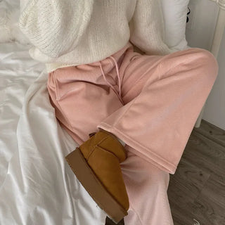 Fleece-lined ribbed wide-leg training pants