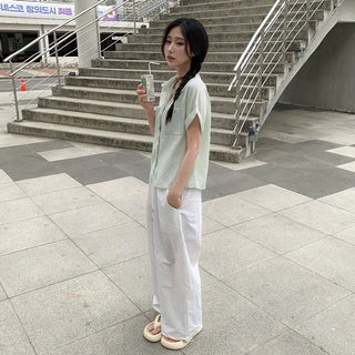 Oversized striped sheer roll-up shirt