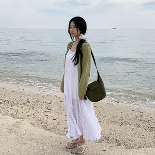 [2 colors] Oversized Chiffon Camisole Bustier Summer Maxi Long Dress