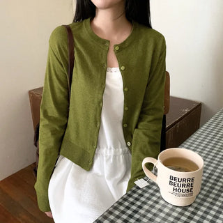 Slim round neck knit cardigan