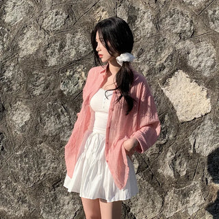 Lightweight, oversized checkered summer shirt cardigan