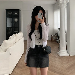 Cropped Layered Round Neck Cardigan