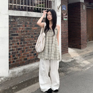 Checked layered mini dress