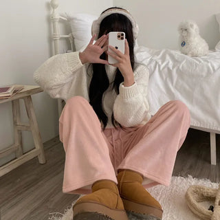 Fleece-lined ribbed wide-leg training pants