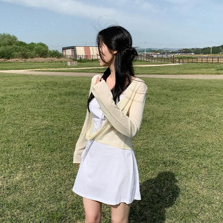 Square neck flared ribbon mini camisole dress