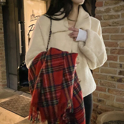 Boa quilted loose-fit short fur jacket